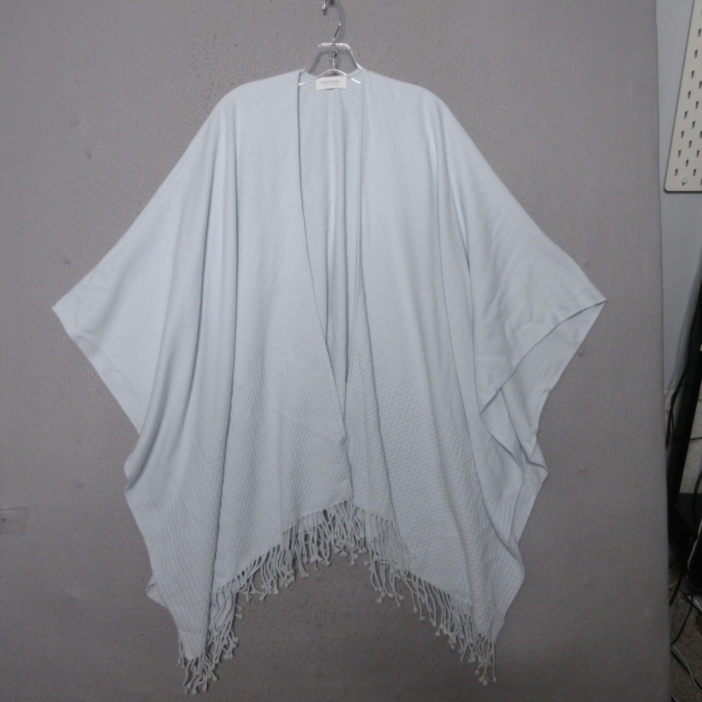 Mer Sea Shawl Poncho Blue Fringe Waffle Knit Wrap Coastal Travel Shawl Beach